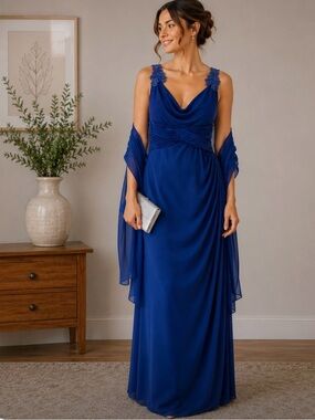 Alex Evenings Royal Blue Beaded Evening Gown 14P Formal Mother of Bride Dress